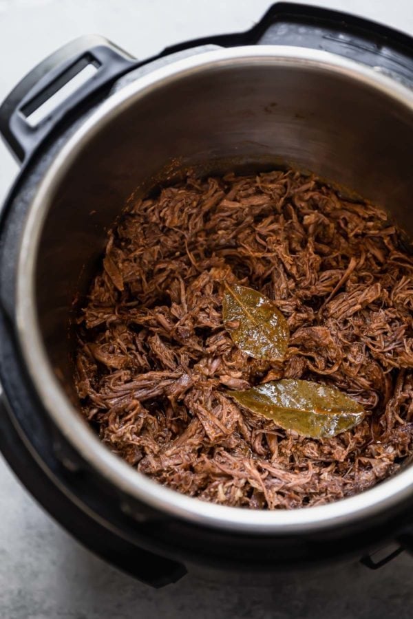 Instant Pot Beef Barbacoa done cooking in the instant pot and ready to be served. 