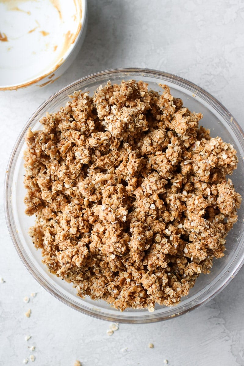 Photo of the No-Bake Peanut Butter Crunch Bars ingredients all mixed together