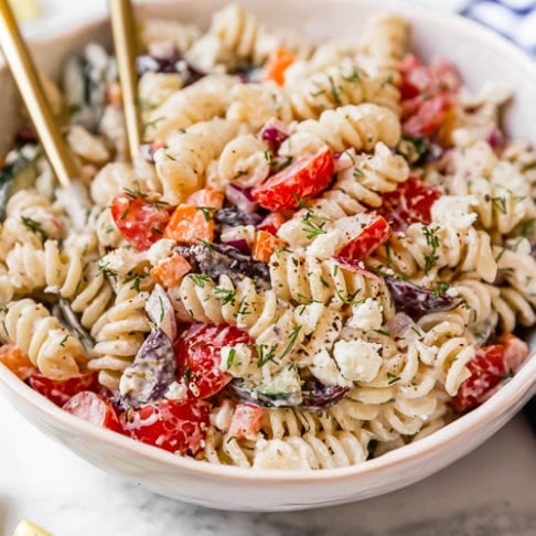 Greek Veggie Pasta Salad (Gluten-free) - The Real Food Dietitians