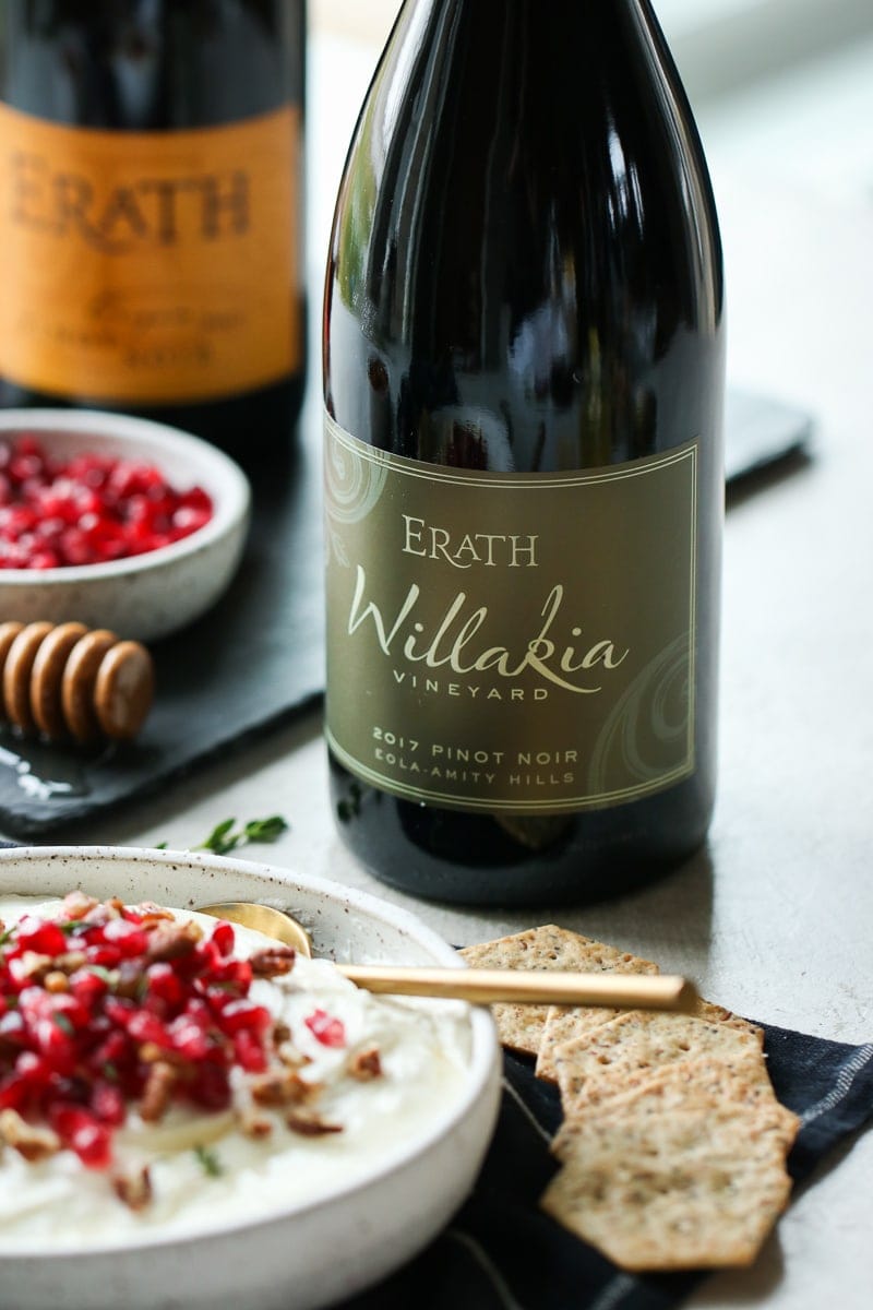 Bottle of Erath wine to serving with Goat Cheese Dip