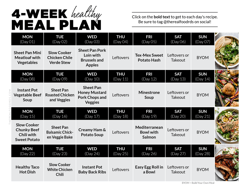 4 Week Healthy Meal Plan with Grocery List The Real Food Dietitians
