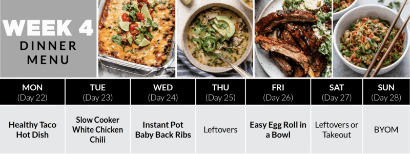 Week 4 Dinner Plan of the 4-Week Healthy Meal Plan