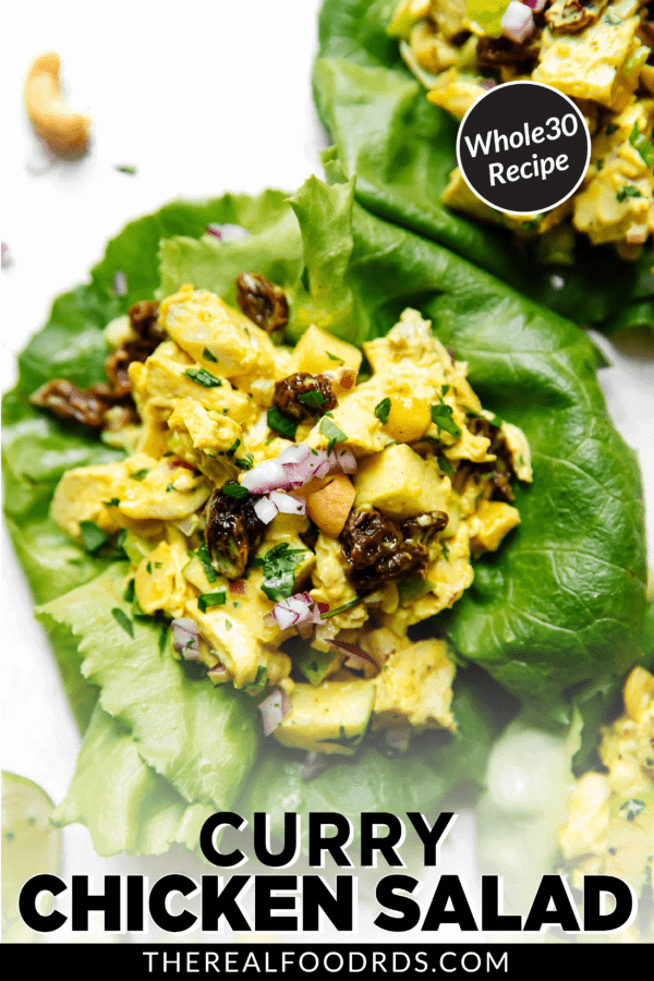 Curry Chicken Salad in lettuce wrap -- pin for Pinterest