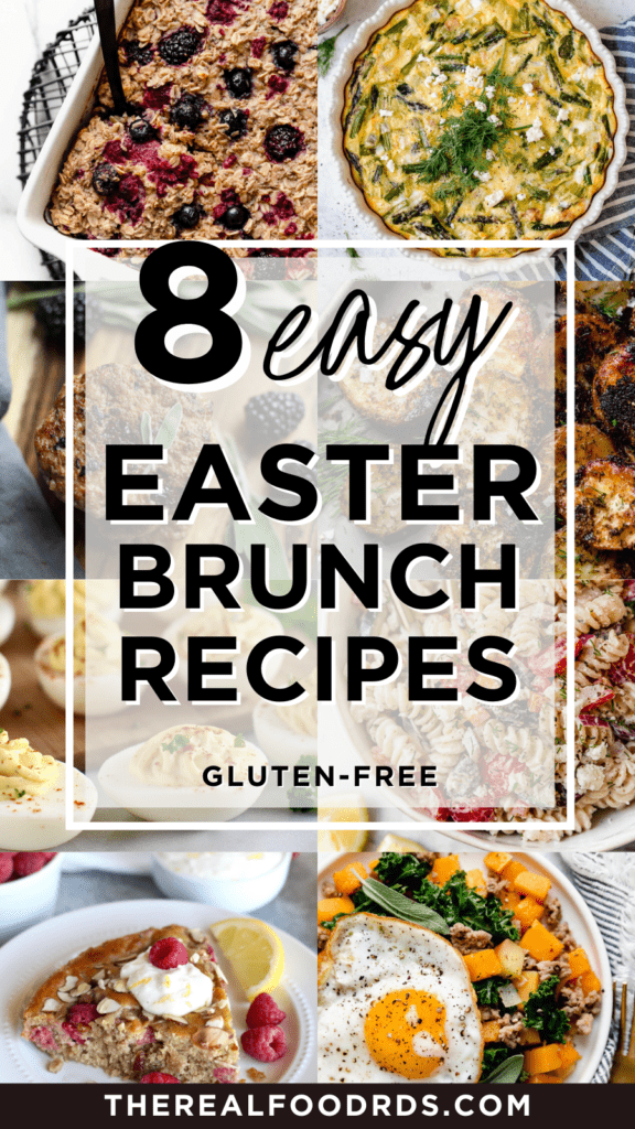 Eight different Easter brunch recipes in a collage with text overlay 