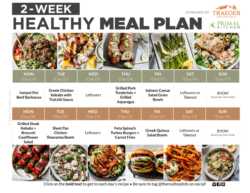 2 Week Healthy Meal Plan With Grocery List The Real Food Dietitians