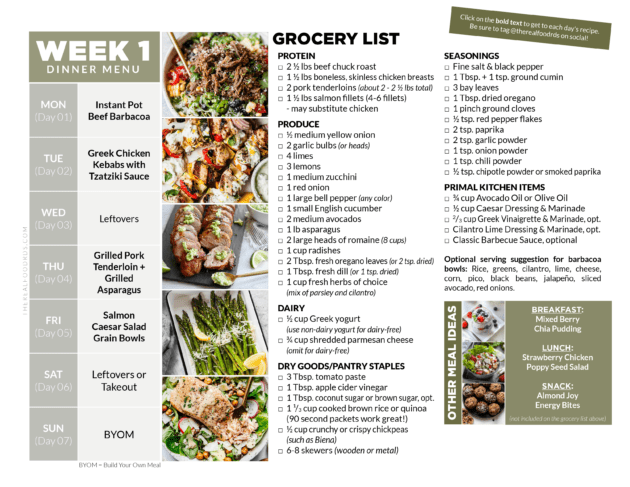 2-Week Healthy Meal Plan with Grocery List - The Real Food Dietitians