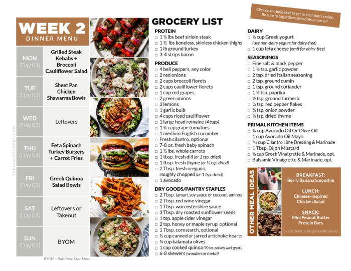 2-Week Healthy Meal Plan with Grocery List - The Real Food Dietitians