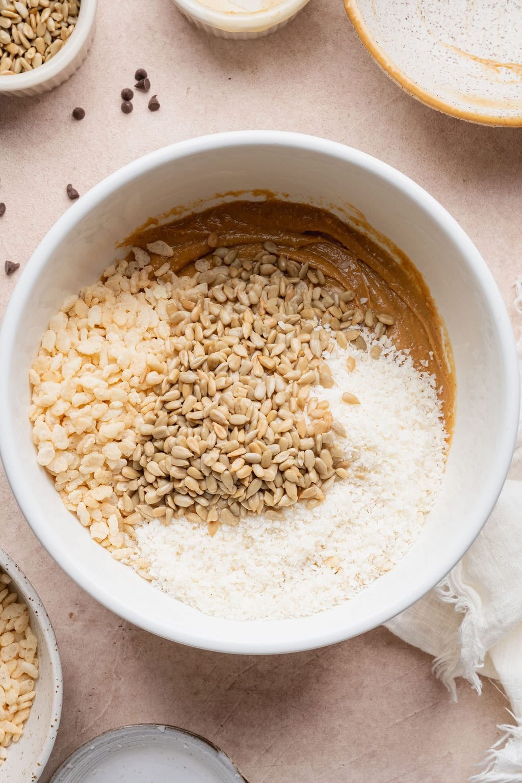Ingredients to make homemade Clif bars in a bowl.