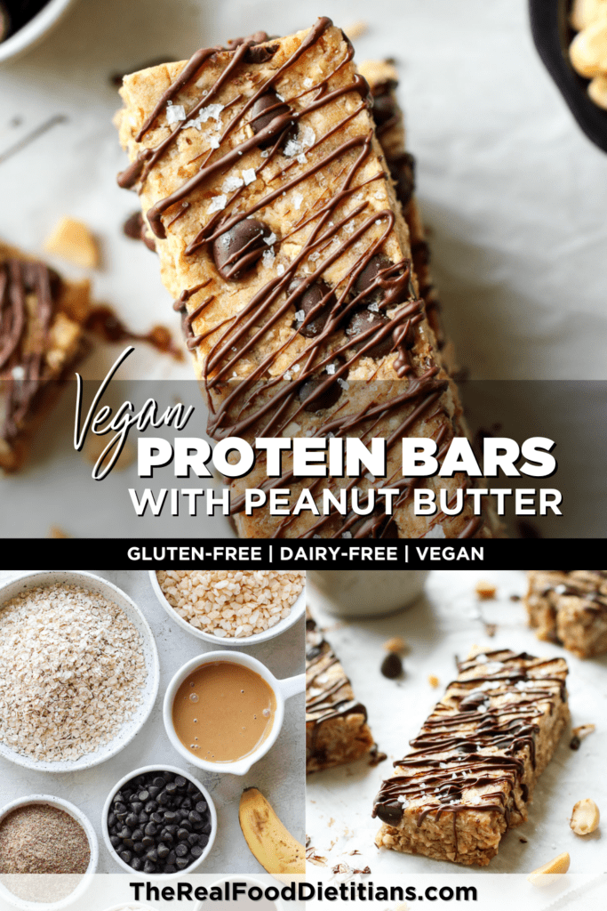 Vegan protein bars with chocolate chips cut into long bars drizzled with chocolate
