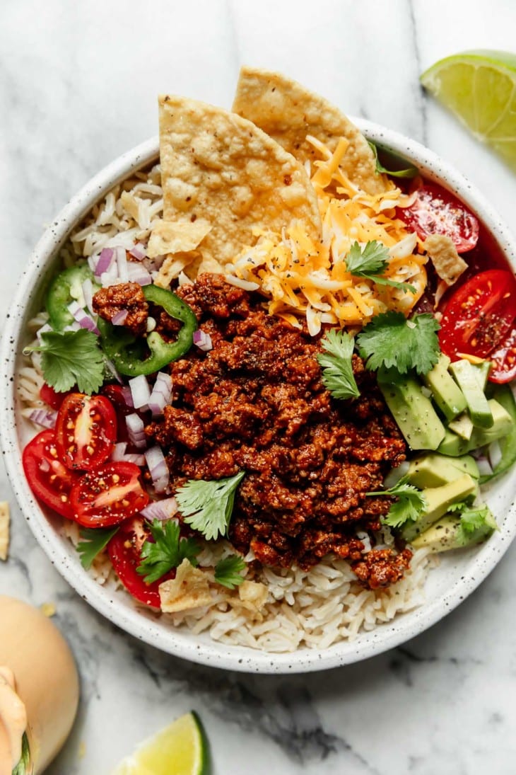 Easy Beef Taco Bowl with Salsa Ranch - The Real Food Dietitians