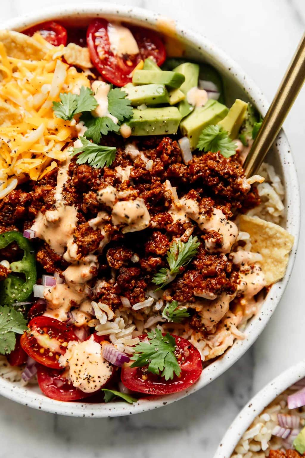 Easy Beef Taco Bowl with Salsa Ranch - The Real Food Dietitians