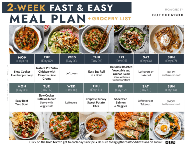 2-Week Fast and Easy Meal Plan with grocery list - The Real Food Dietitians
