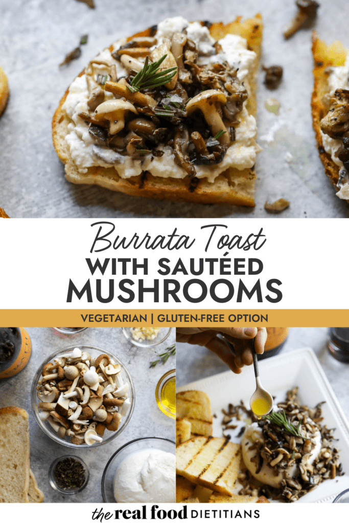 Step by step photos on how to make burrata topped sourdough toast with sautéed mushrooms. 