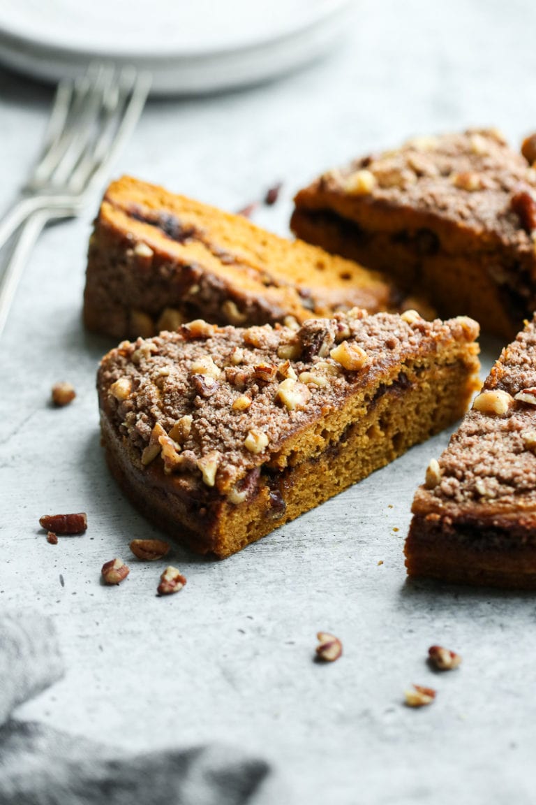 Slices of pumpkin coffee cake.