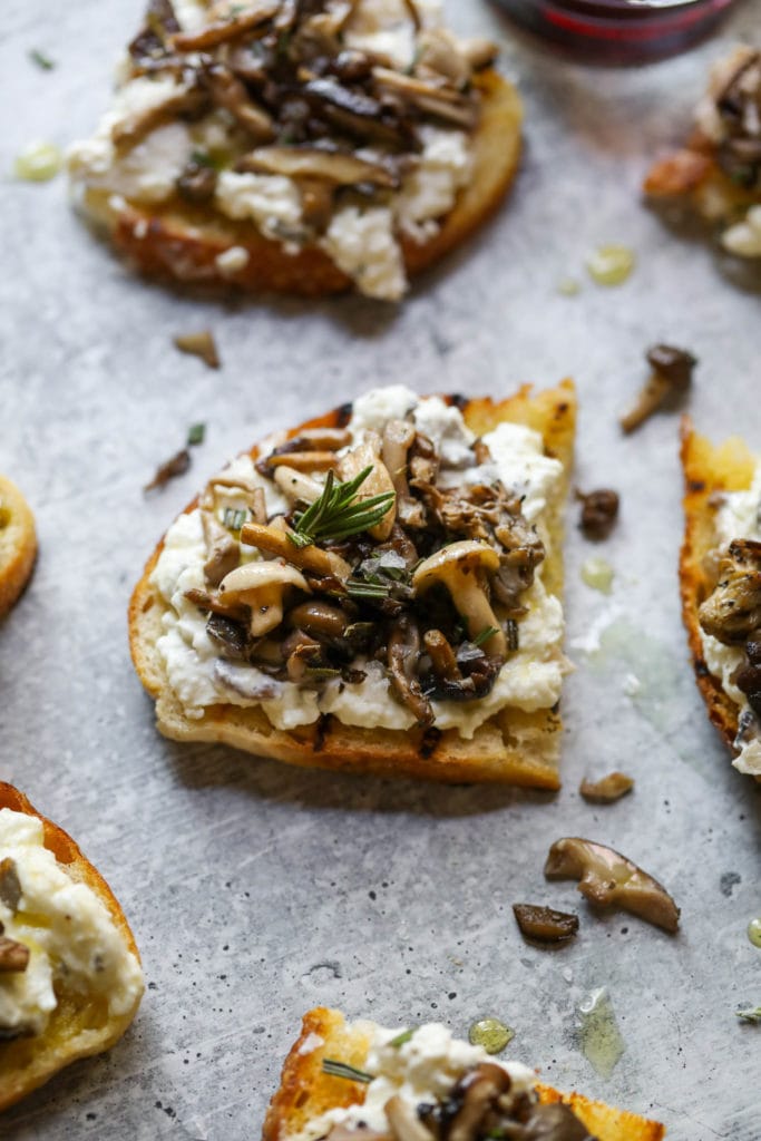 Creamy burrata on crusty bread topped with sauteed mushrooms and fresh rosemary.