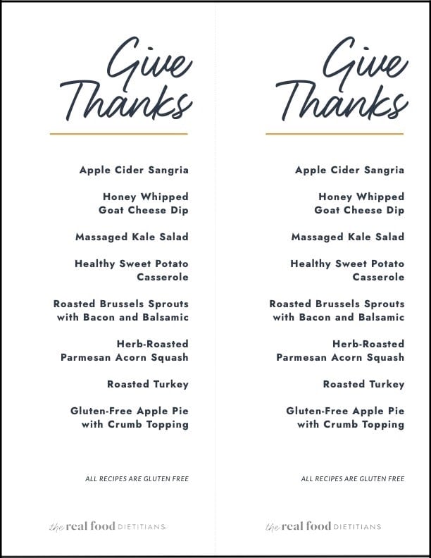 A PDF for Thanksgiving Menu Cards for each Thanksgiving table placement.