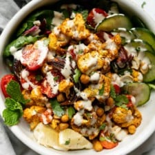 Sheet Pan Veggie Shawarma with Lemon Tahini Dressing (Gluten Free and Vegan)