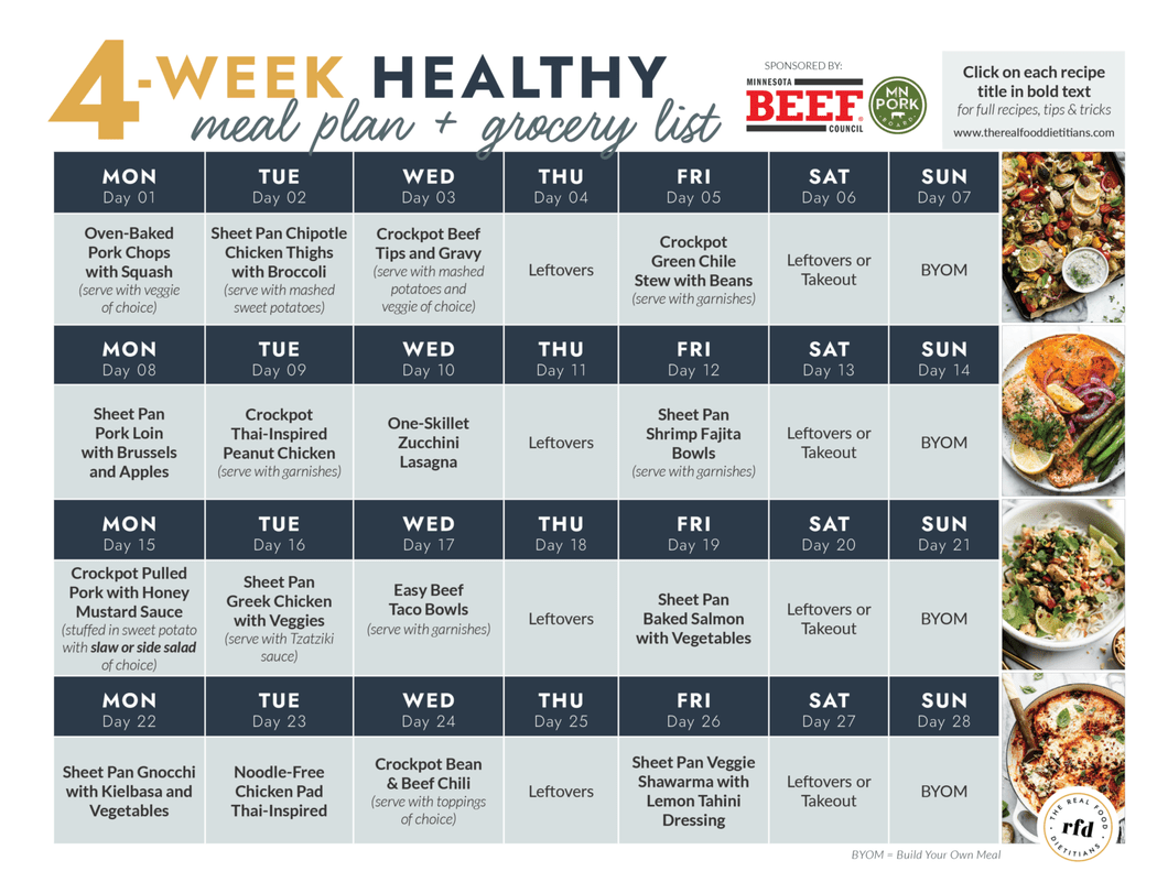 4-Week Healthy Meal Plan #2 with Grocery List - The Real Food Dietitians