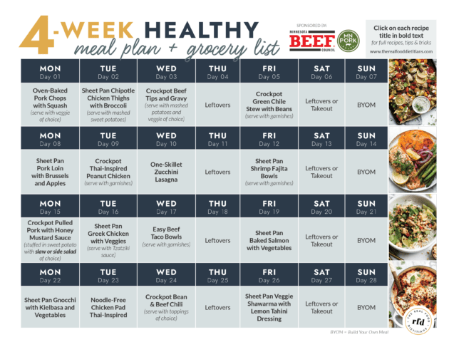 4-Week Healthy Meal Plan #2 with Grocery List - The Real Food Dietitians