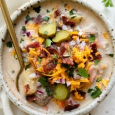 Slow Cooker Cheeseburger Soup with Bacon (easy & delicious)