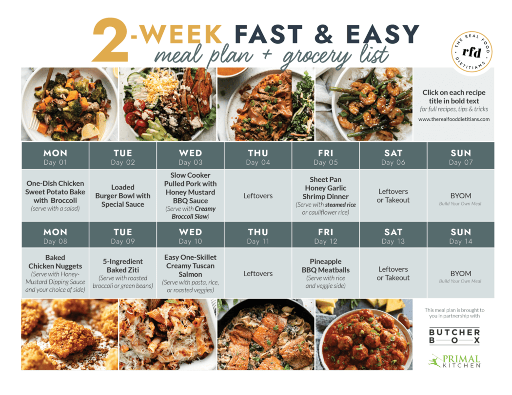 2-Week Fast and Easy Meal Plan #2 With Grocery List - The Real Food ...