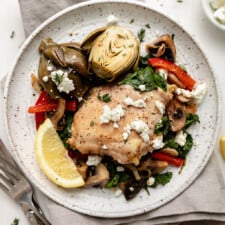 Sheet Pan Artichoke Chicken with Goat Cheese