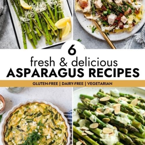 Collage of asparagus recipes with text overlay for web story cover.