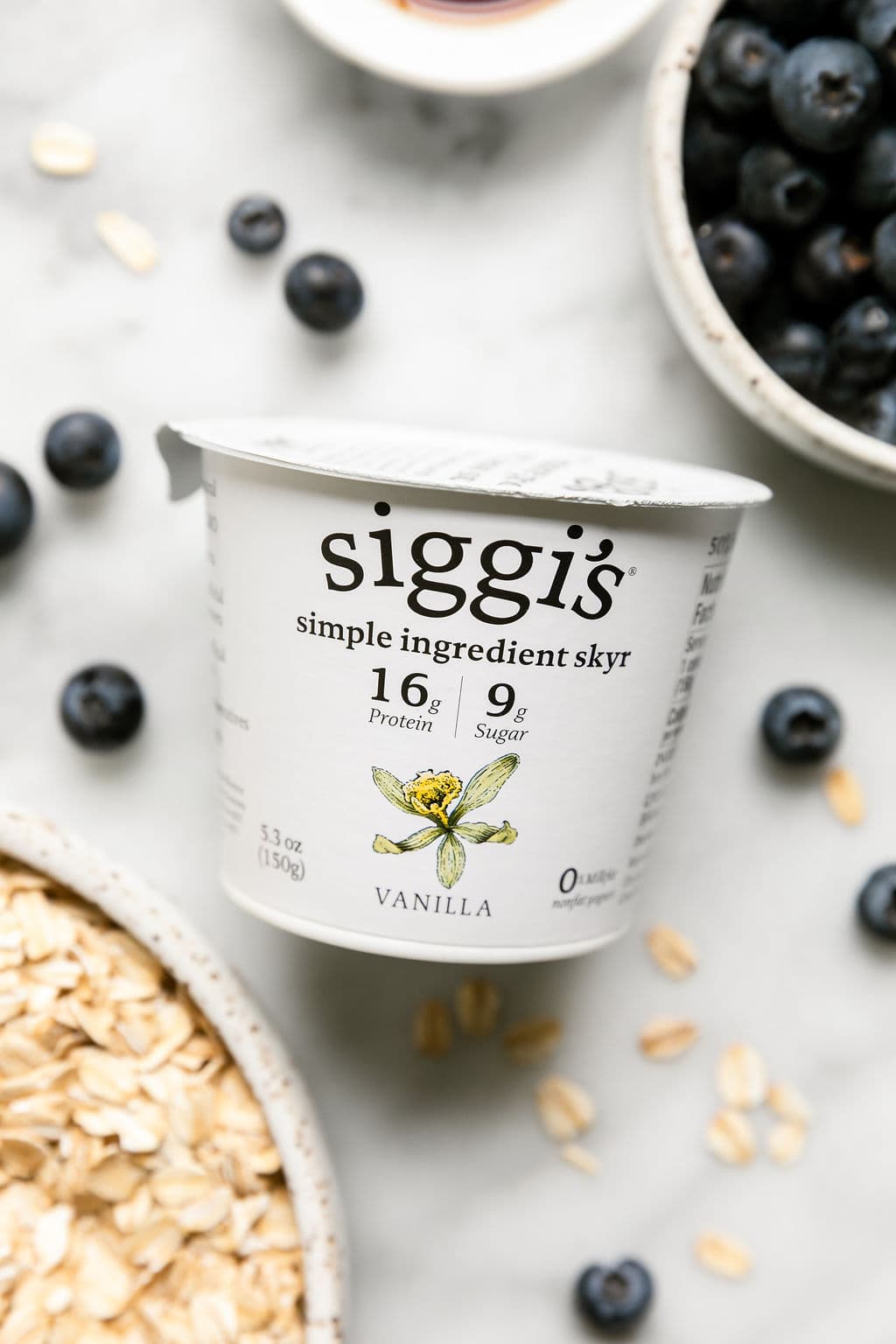 Close up view Siggis small yogurt container 
