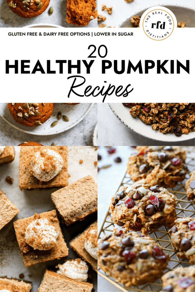 Collage of healthy pumpkin recipes with text overlay.