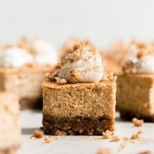 Mini-Pumpkin Cheesecake Bars (made with Greek Yogurt)