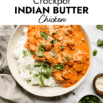 Stone bowl filled with creamy butter chicken served with rice