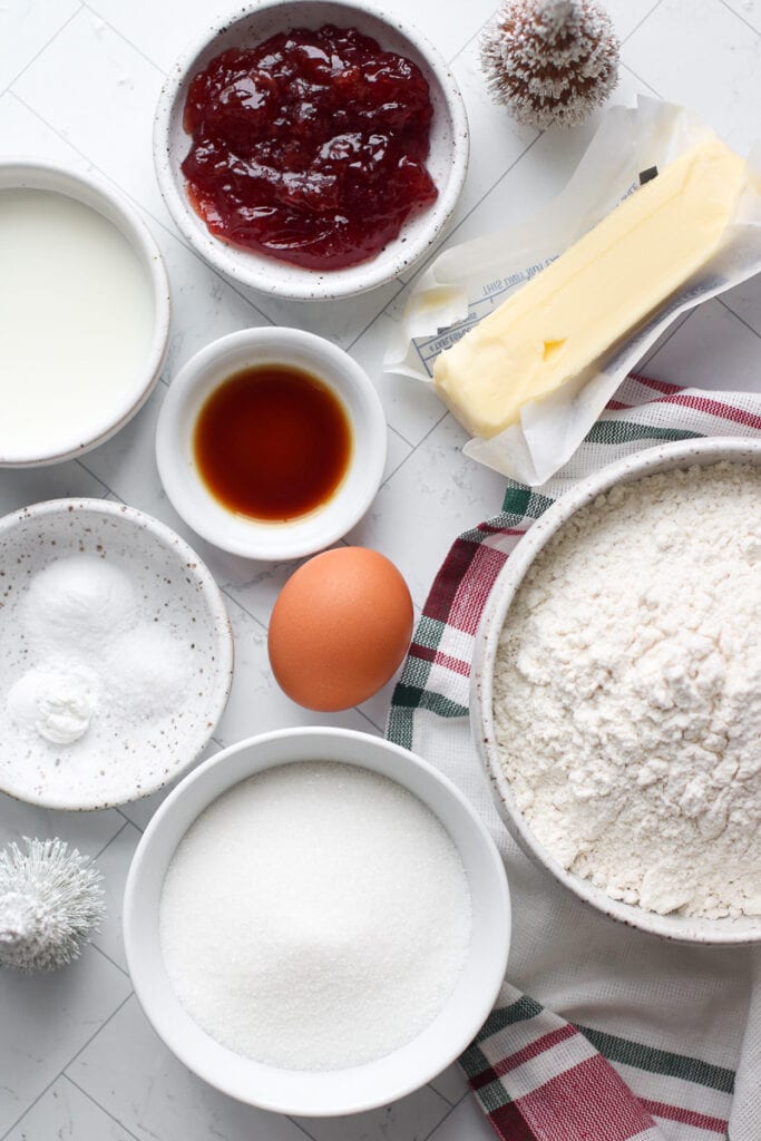 All ingredients for raspberry thumbprint cookies 