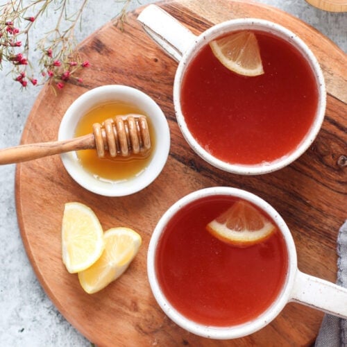 Two mugs of medicine ball tea.