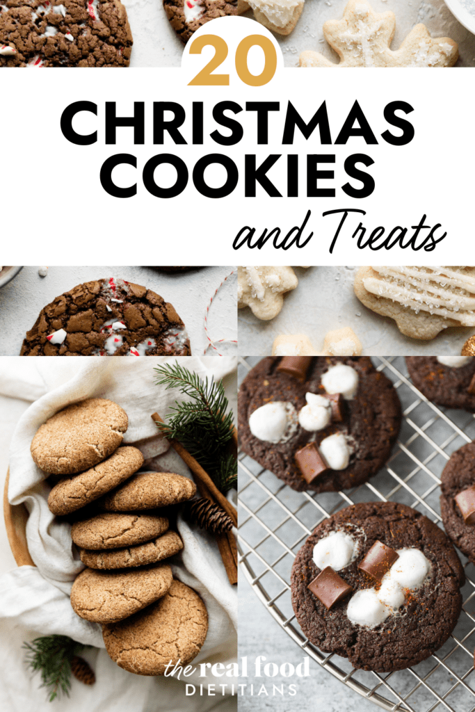 Collage of holiday cookies with text overlay for 20 Gluten Free Christmas Cookies and Treats