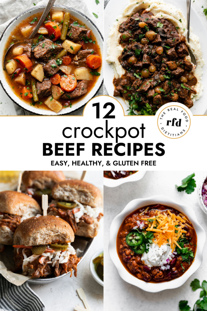 Collage of crockpot beef recipes with text overlay.