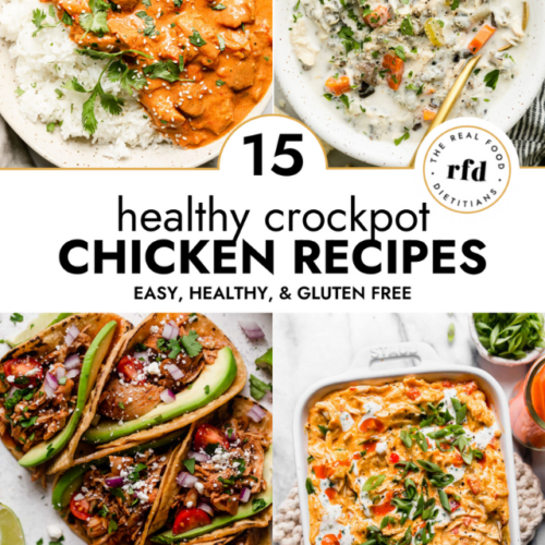 Collage of crockpot chicken recipes with text overlay.