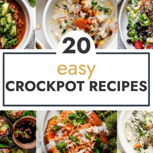 Collage of crockpot recipes with text overlay.