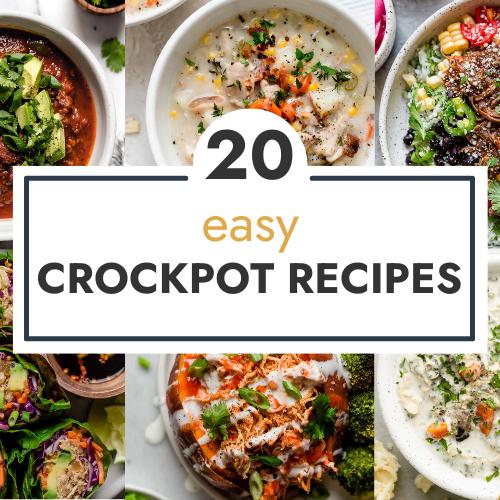 Collage of crockpot recipes with text overlay.