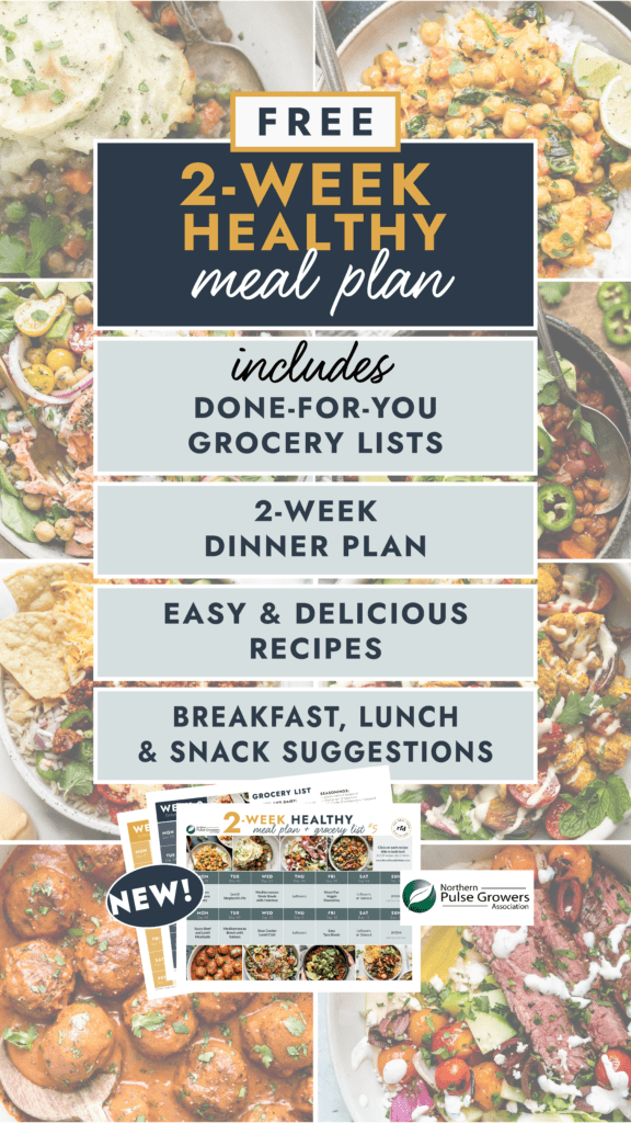 Collage of healthy meals on plates with text overlay for healthy meal plan 