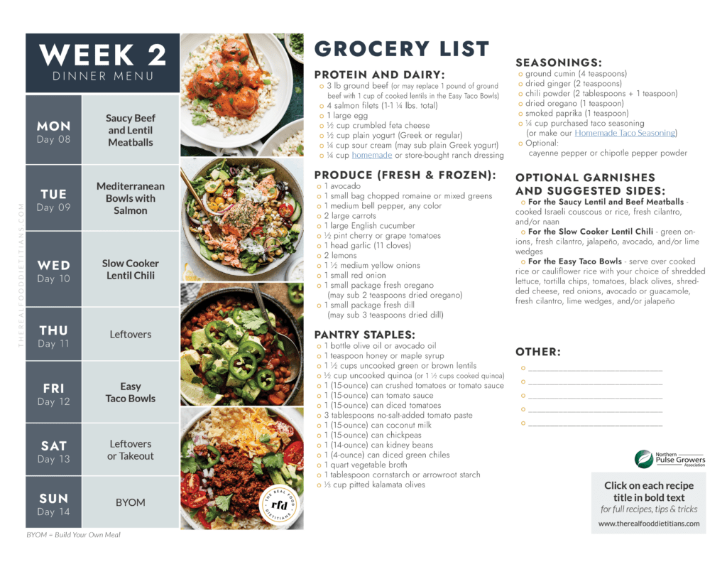 Grocery list for week 2 of 2-week healthy meal plan
