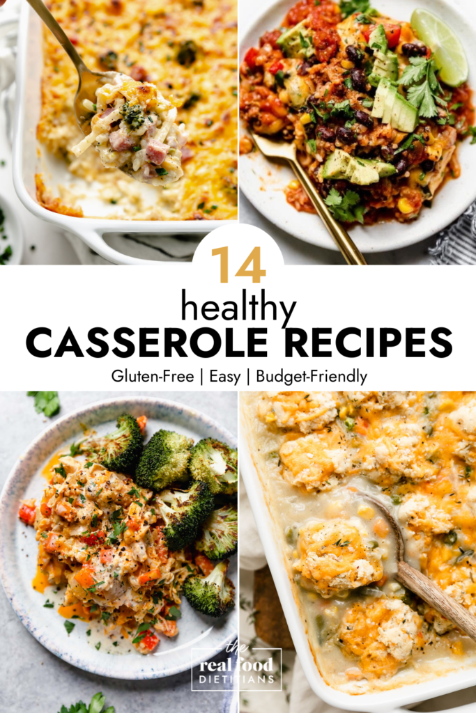 Collage of casserole recipes with text overlay.