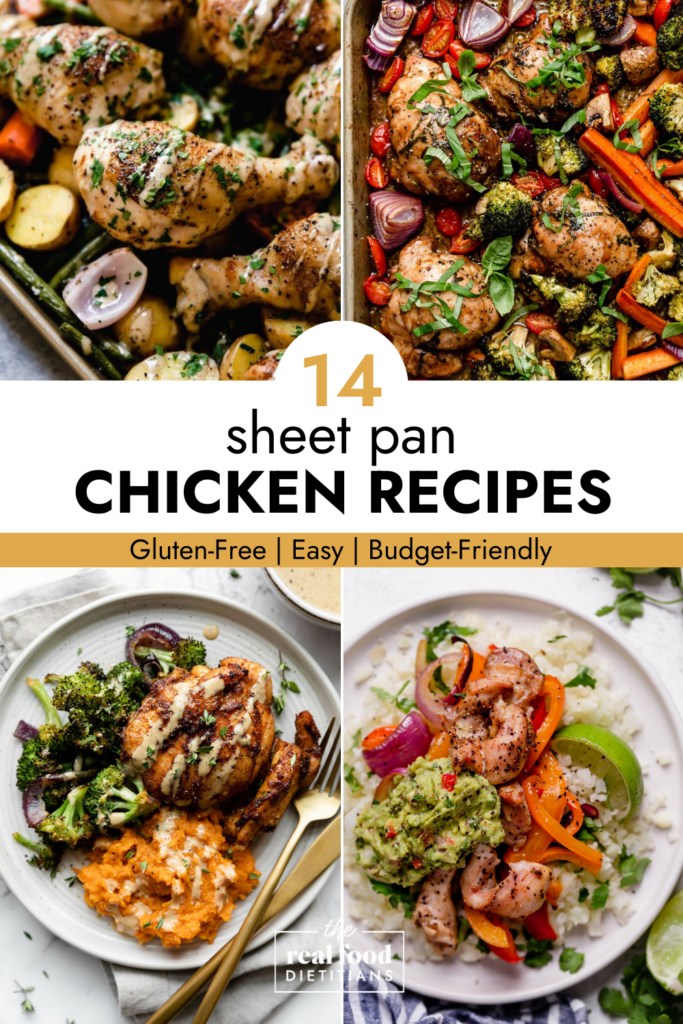 Collage of sheet pan chicken recipes with text overlay 