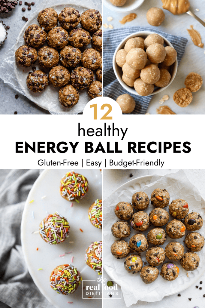 Collage of healthy energy ball recipes with text overlay.