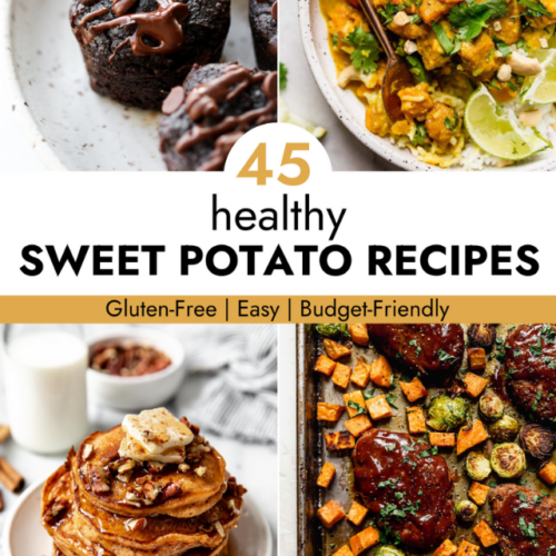 Collage of sweet potato recipes with text overlay.