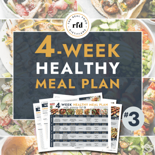 Collage of healthy recipes for a 4-week healthy meal plan, text overlay