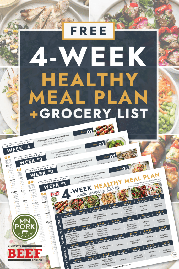 Collage of healthy recipes with text overlay for 4 week healthy meal plan