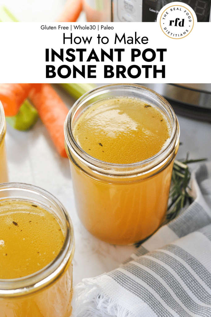 Bone broth in mason jar in front of instant pot