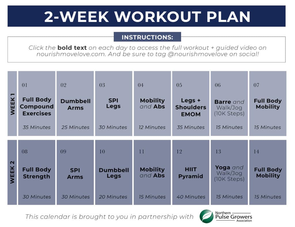 2 week workout plan from nourish move love