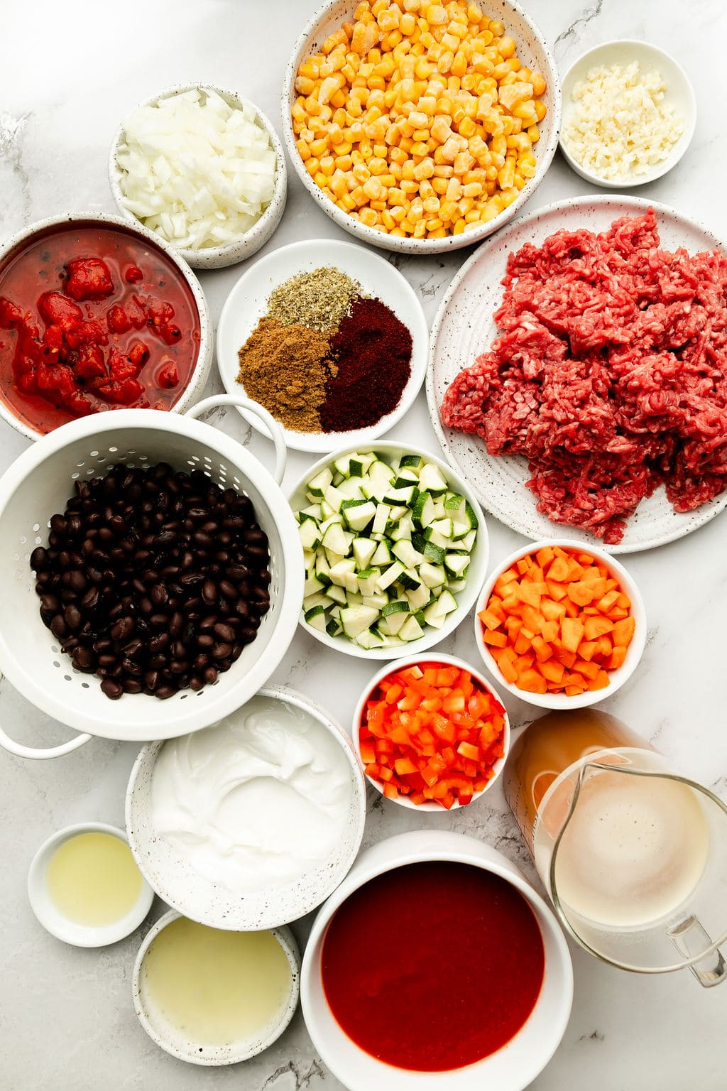 An overhead view of all the ingredients needed for Instant Pot Taco Soup recipe
