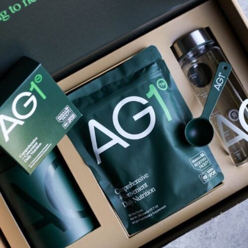 Overhead view AG1 products in box
